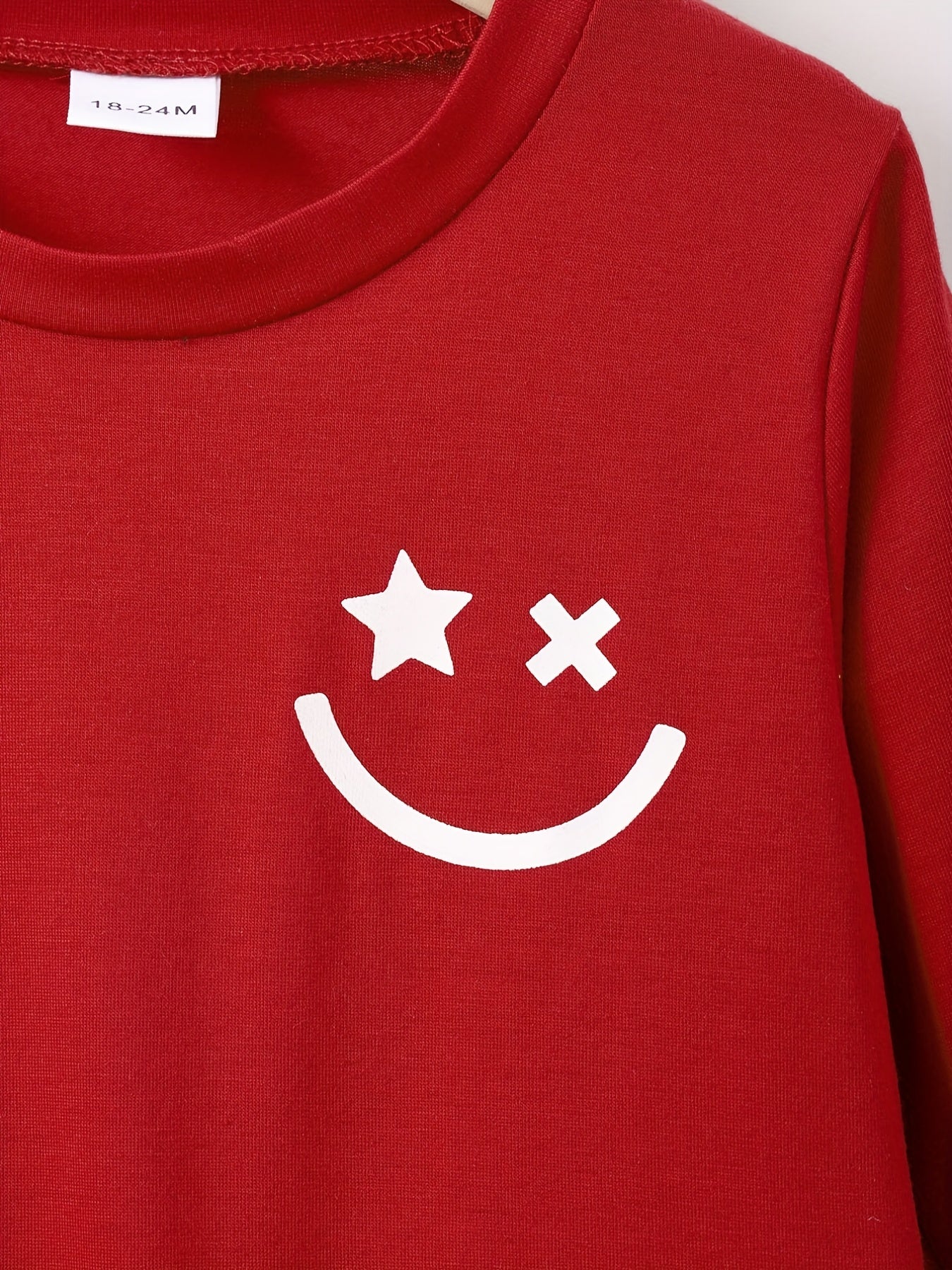 Happy Face Pattern Boy's 2pcs Sweatshirt & Solid Sweatpants Set