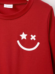Happy Face Pattern Boy's 2pcs Sweatshirt & Solid Sweatpants Set