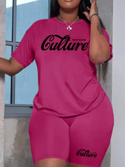 Letter Print Casual Two-Piece Set T-shirt & Workout Shorts