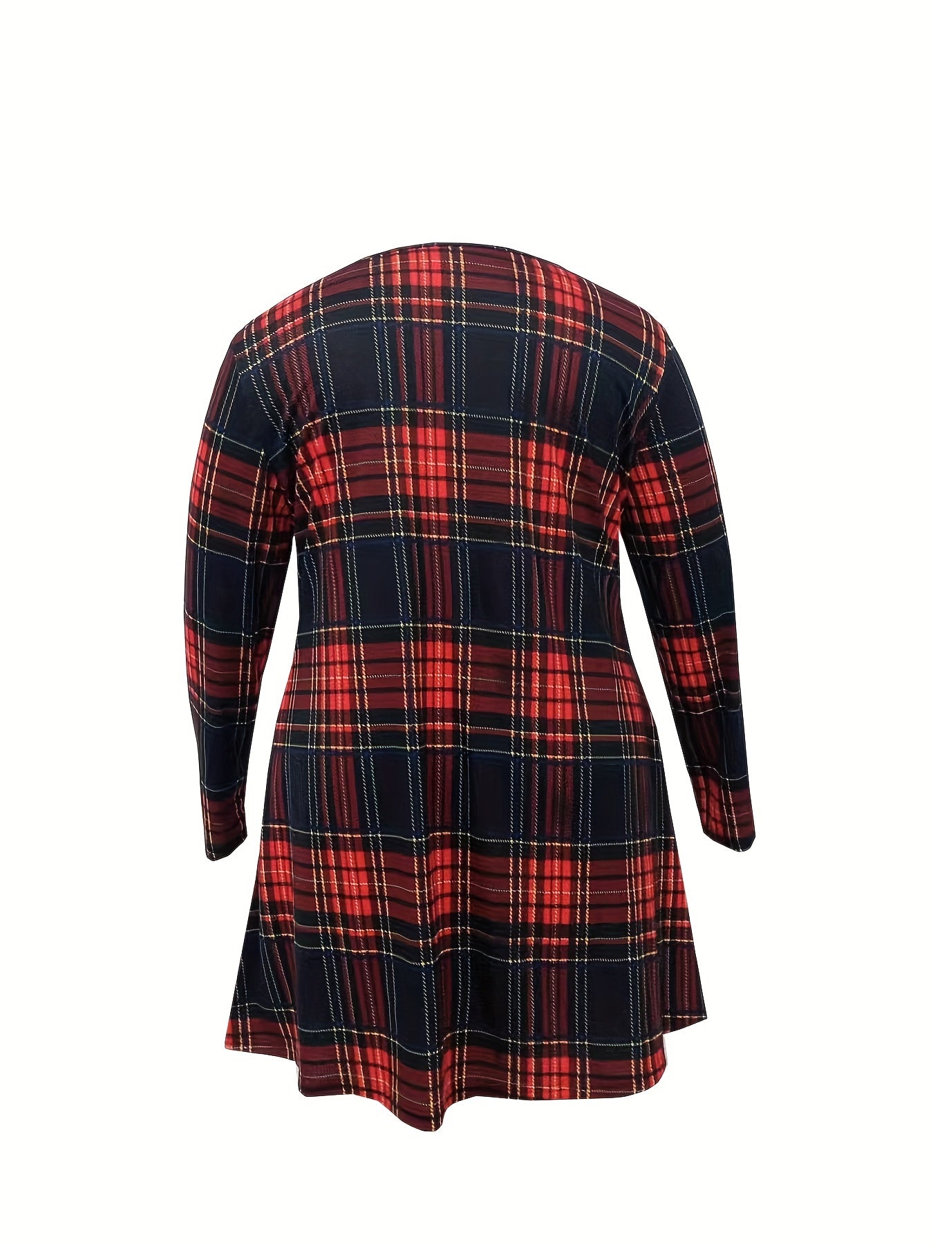 Plaid Print Long Sleeve V Neck A Line Dress
