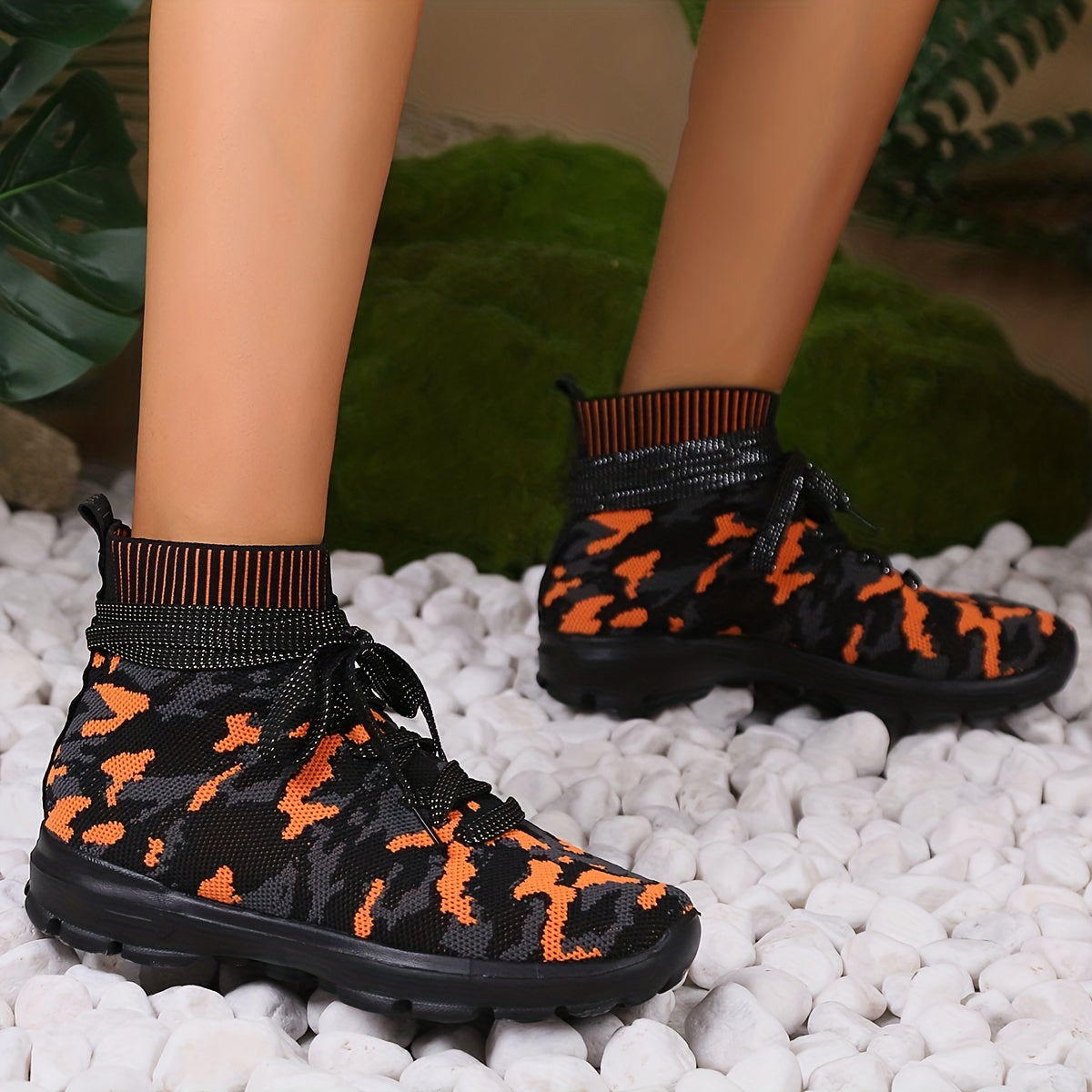 Women's Camo Print High Top Sneakers Breathable Outdoor Running Shoes