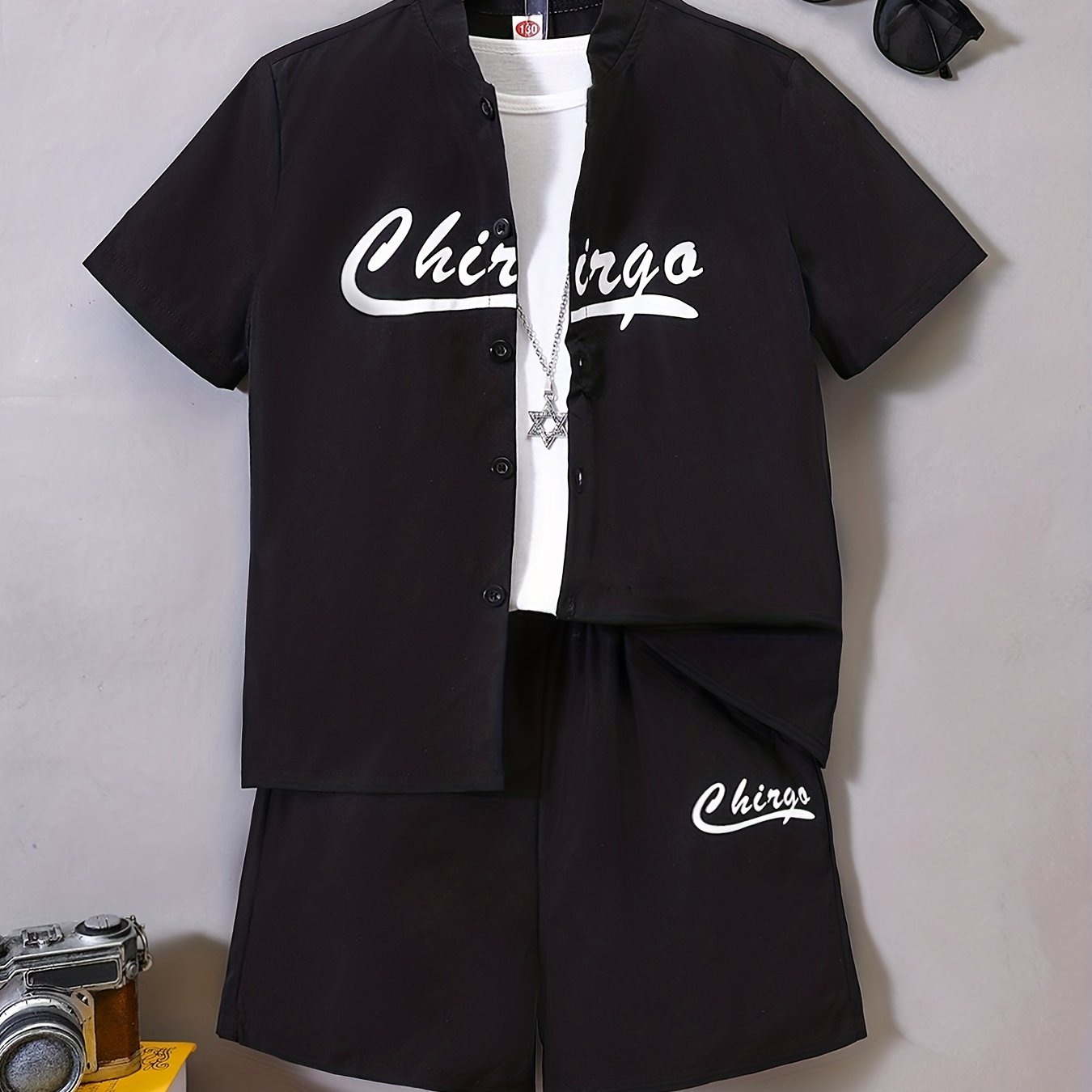Boys 2pcs Letter Print Casual Outfit Shirt & Shorts Set