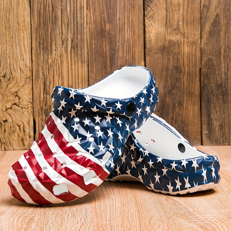 Men's Star & Stripe Pattern Clogs Hollow Out Garden Shoes