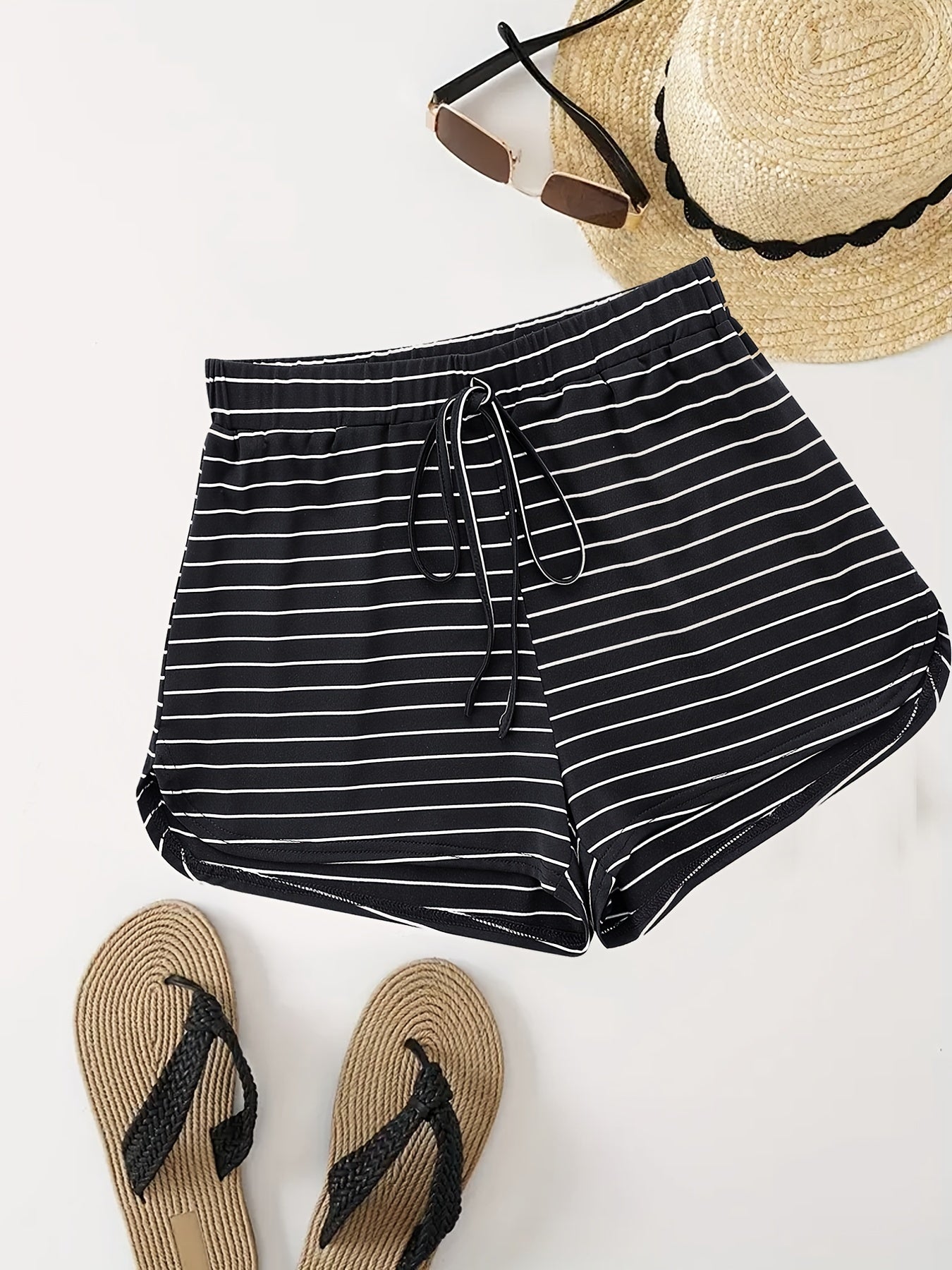 Striped Drawstring Shorts for Women