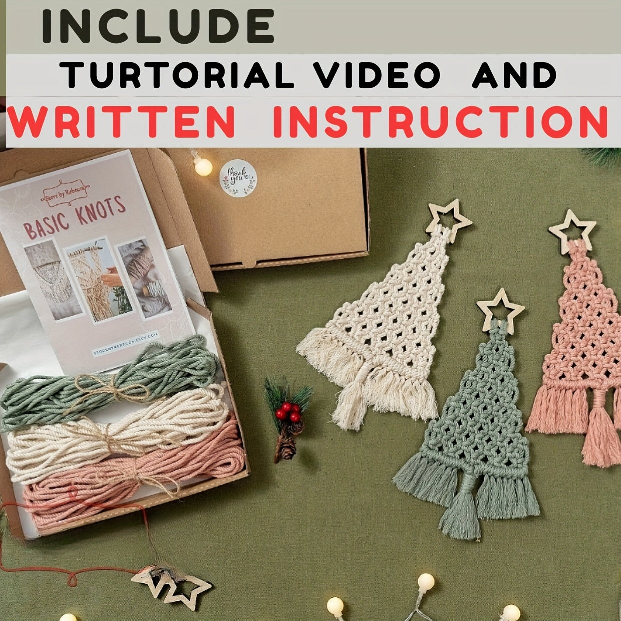 3pcs Christmas Tree Decoration Set DIY Woven Tree Set Holiday Gift