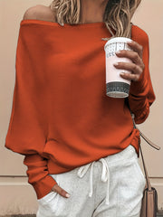 Off Shoulder Pullover Sweater Long Batwing Sleeve for Spring/Fall