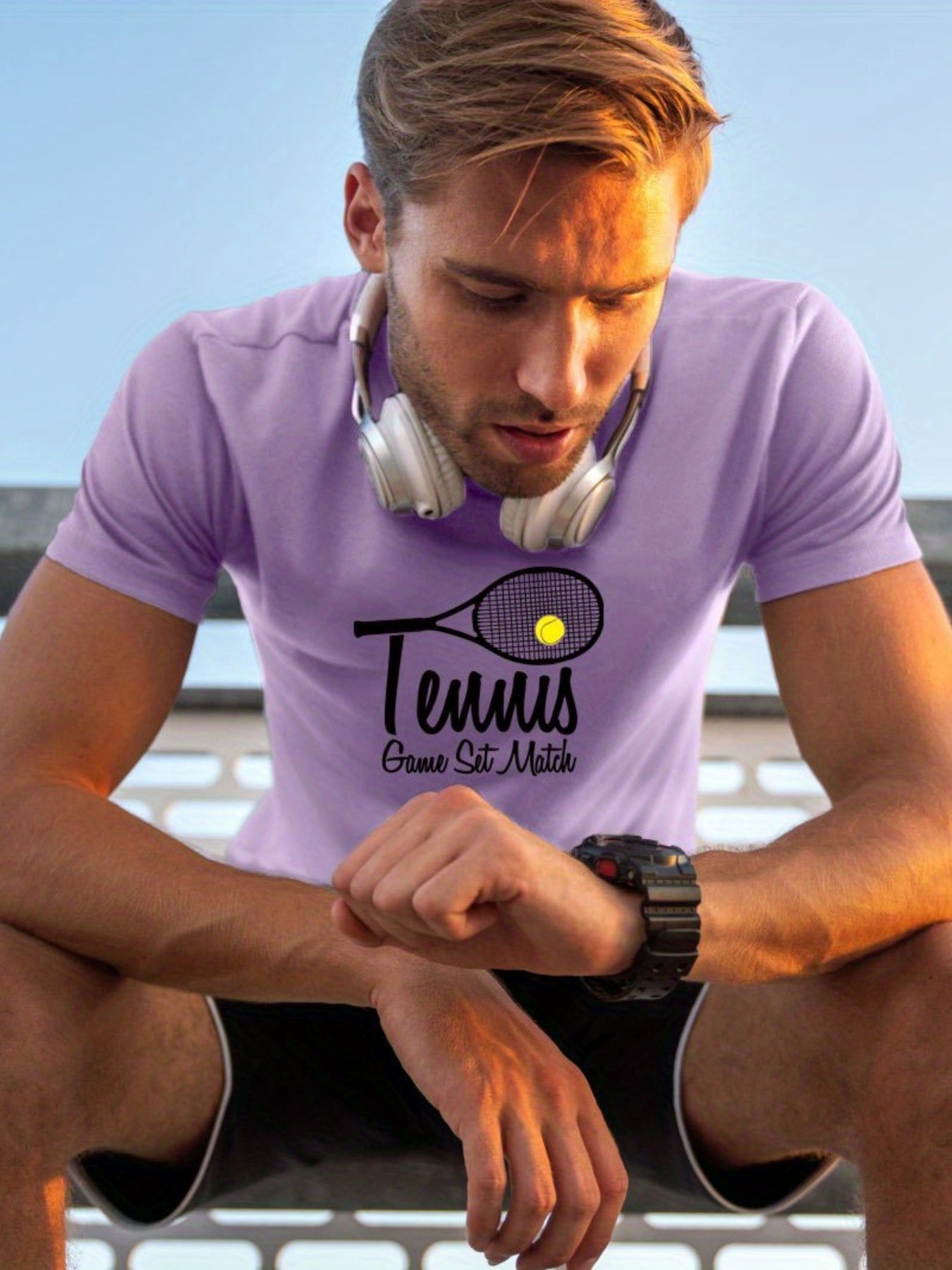 Men's Tennis Racket Graphic T-shirt Active Tee for Summer