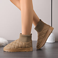 Women's Argyle Quilted Snow Boots Thermal Outdoor Slip On Shoes