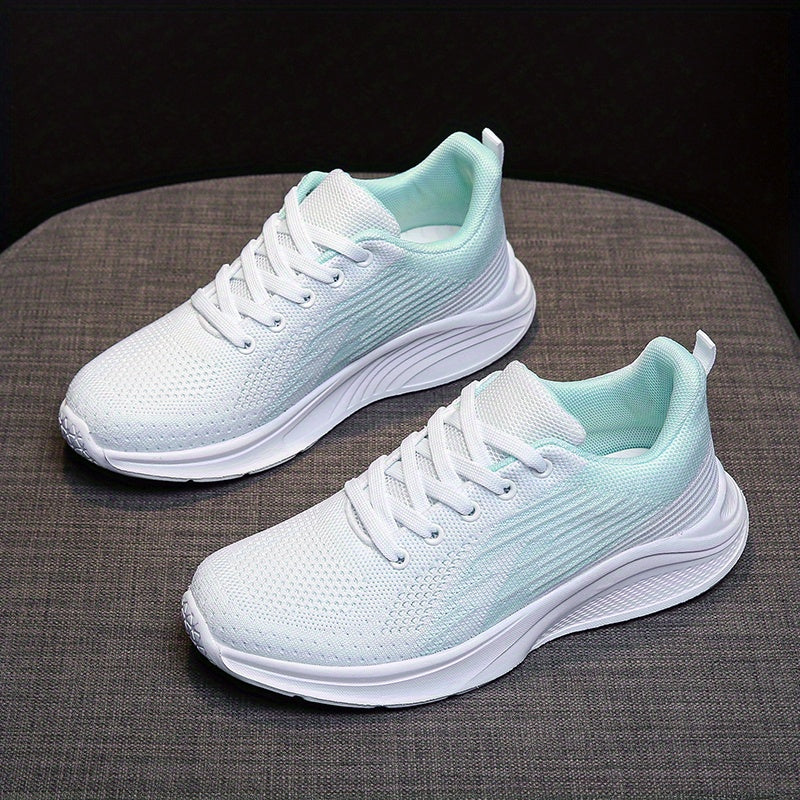 Women's Knitted Running Shoes Lace Up Sport Shoes Breathable Walking Shoes