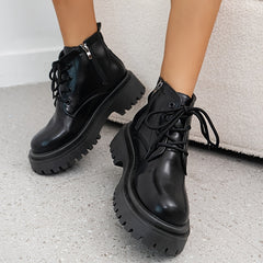 Women's Block Heeled Platform Combat Boots Side Zipper Fashion Boots