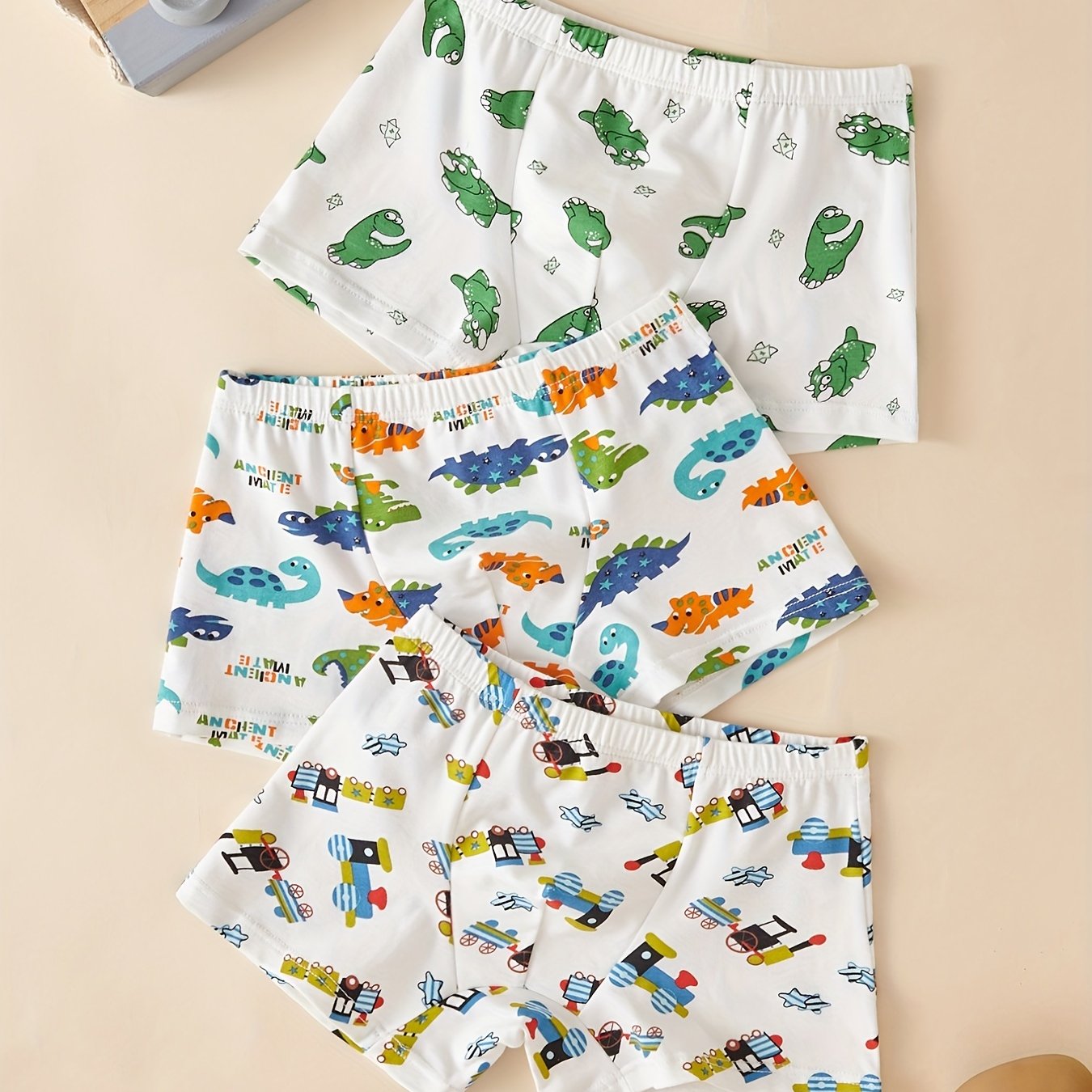 3pcs Boys Boxer Briefs Cartoon Dinosaur Train Print Underwear Kids Clothes