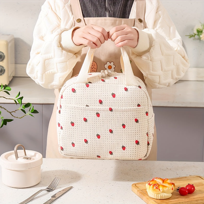 Large Floral Corduroy Insulated Lunch Bag Waterproof Aluminum Foil Lining