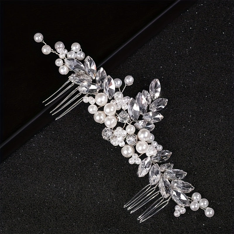 Faux Pearl Hair Comb Headdress Rhinestone Bridal Hairpin Ornaments