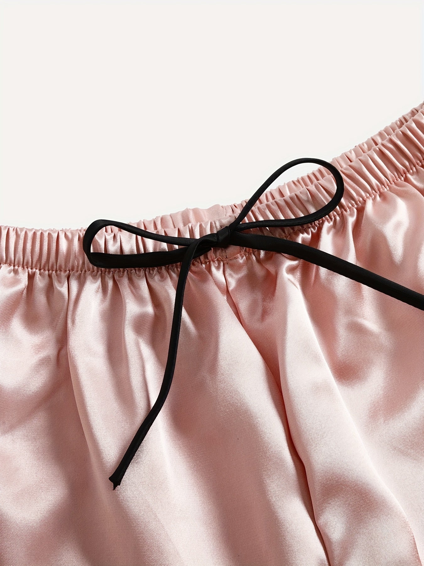 Solid Satin Pajama Set V Neck Cami Top & Shorts Women's Sleepwear