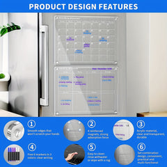 2 Piece Acrylic Magnetic Calendar Set with 6 Markers