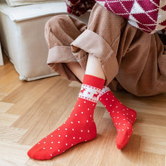 5 Pairs Polka Dot & Plaid Socks Women's Christmas Mid Tube Stockings