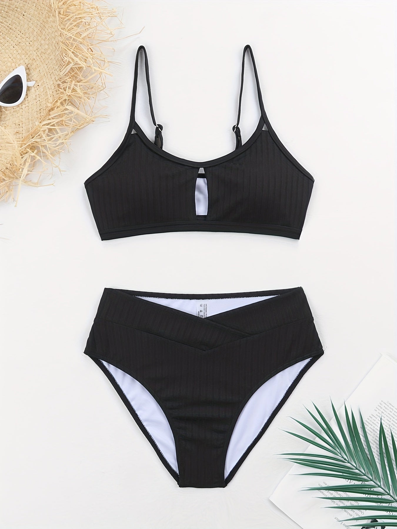 Solid V Neck Bikini Set High Cut Two Pieces Swimsuit