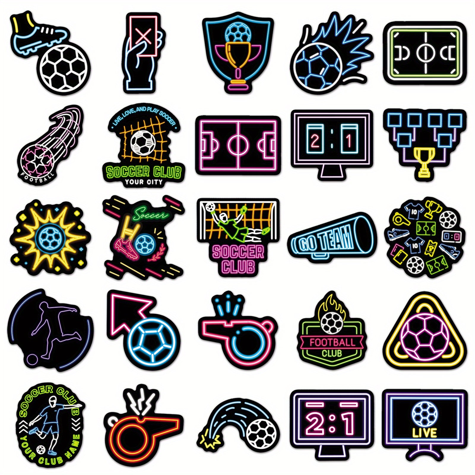 50pcs Neon Football Stickers for DIY Luggage Sports Decor