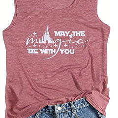 Castle & Letter Print Tank Top Women's Clothing