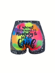 Letter Print Skinny Shorts Casual Shorts For Spring & Summer Women's Clothing