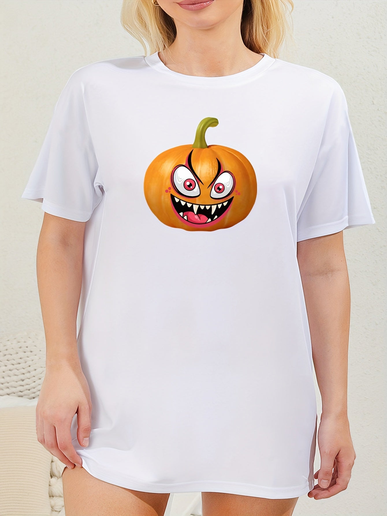 Pumpkin Print Short Sleeve Sleep Dress
