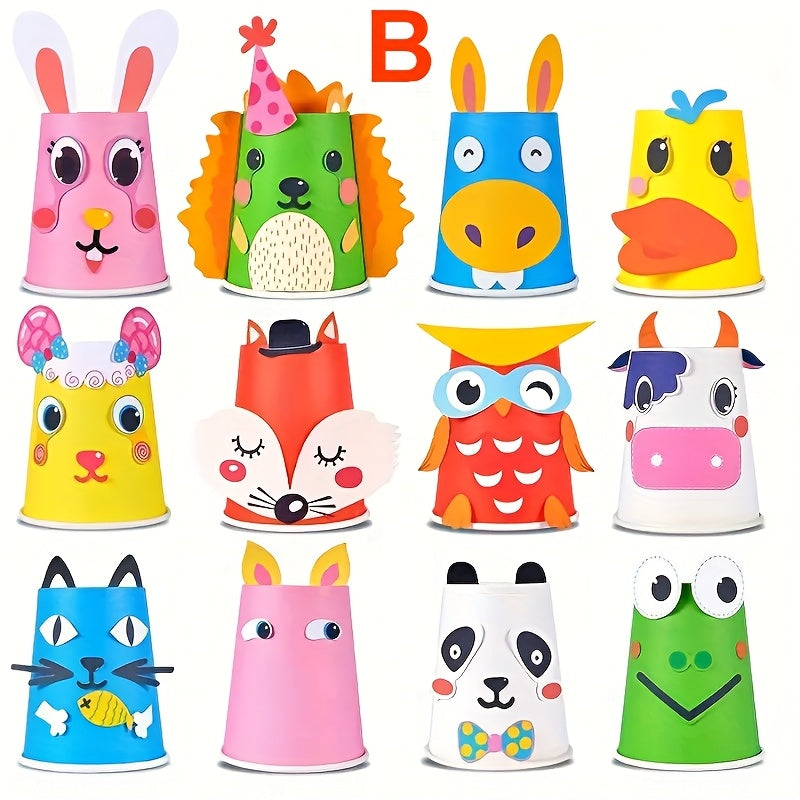 12pcs Animal Cup Sticker DIY Craft Set for Kids- Christmas Halloween Ea