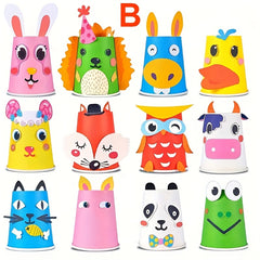 12pcs Animal Cup Sticker DIY Craft Set for Kids- Christmas Halloween Ea