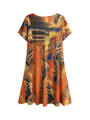 Casual Dress Women's Plus Painting Print Short Sleeve V Neck