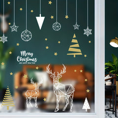 2pcs Christmas Geometric Shape Stickers: Tree Elk Adhesive Window Decals