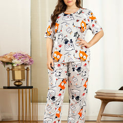 Women's Plus Owl & Cakes Print Short Sleeve Pajama Set