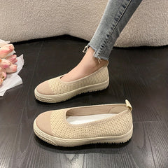 Women's Breathable Knit Platform Shoes Slip On Flat Comfortable Lightweight
