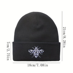 Bee Embroidery Knit Hat for Cycling, Warm Beanie for Sports