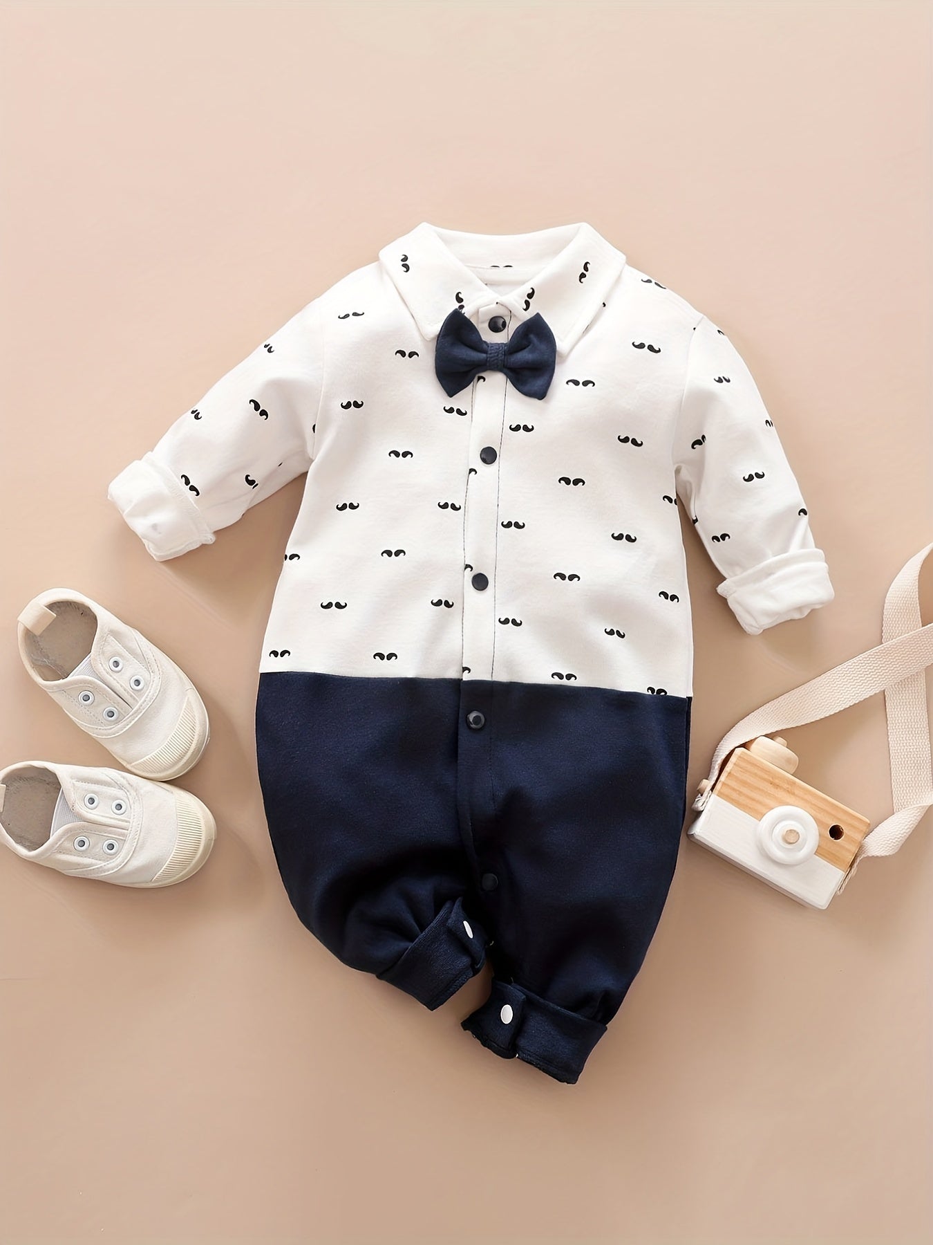 Newborn Infant Cotton Gentleman Romper Long Sleeve Bowtie Jumpsuit