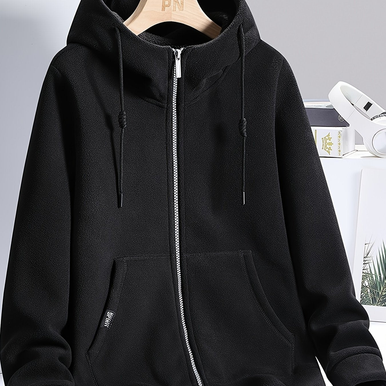 Hooded Drawstring Jacket with Zipper Pocket