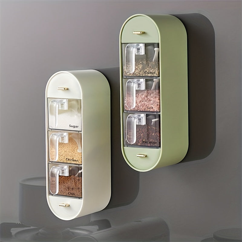 Wall-Mounted Spice Box with Lid, Moisture-Proof, 5-Grid Seasoning Storage