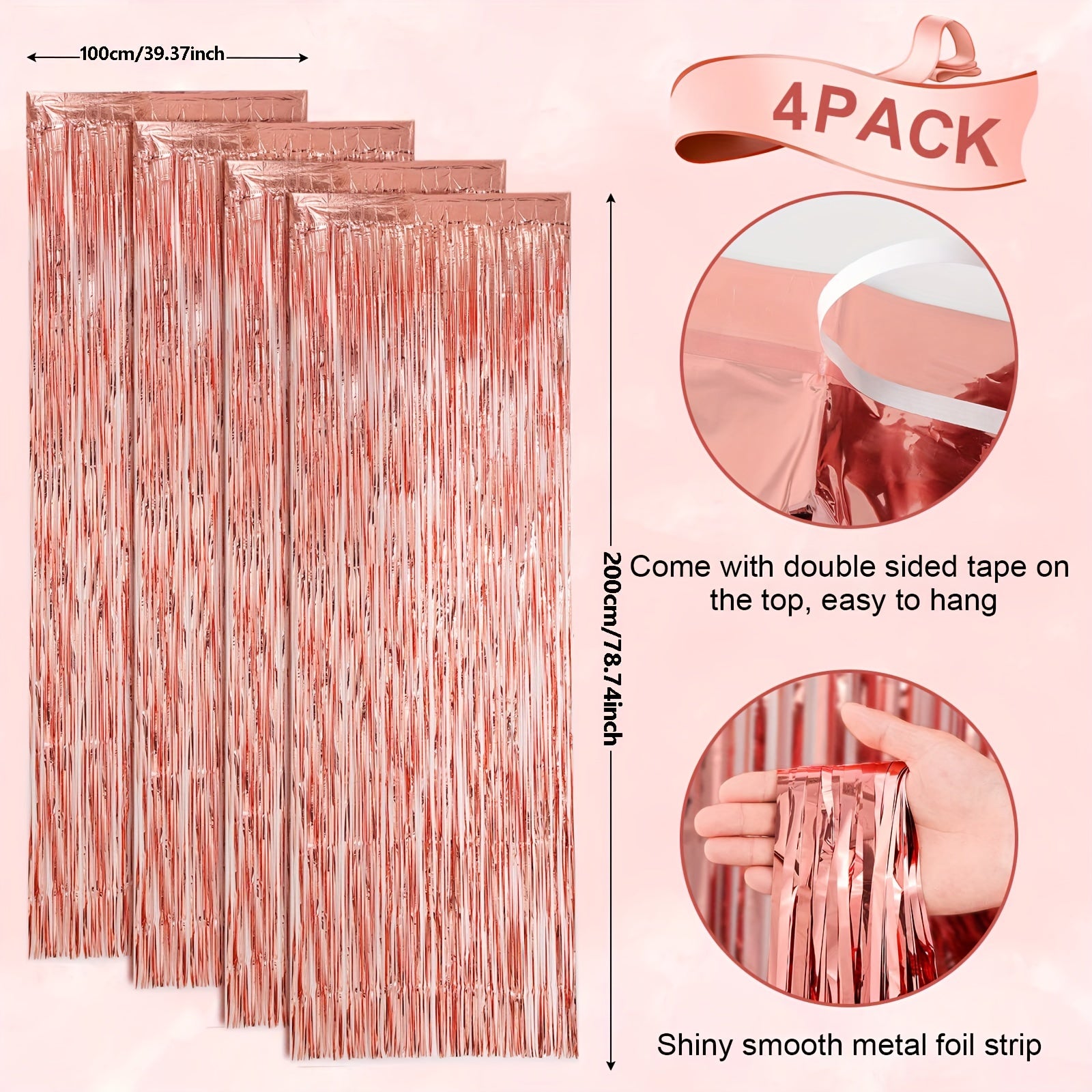4pcs Rose Golden Foil Fringe Backdrop Curtains Birthday Party Decorations