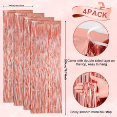 4pcs Rose Golden Foil Fringe Backdrop Curtains Birthday Party Decorations