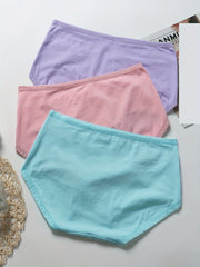 3 Pack Plus Size High Rise Panties Set Solid Color Medium Stretch
