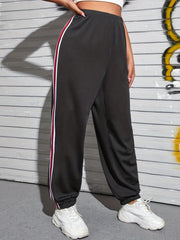Sports Pants Women's Plus Side Stripes Elastic Waist Medium