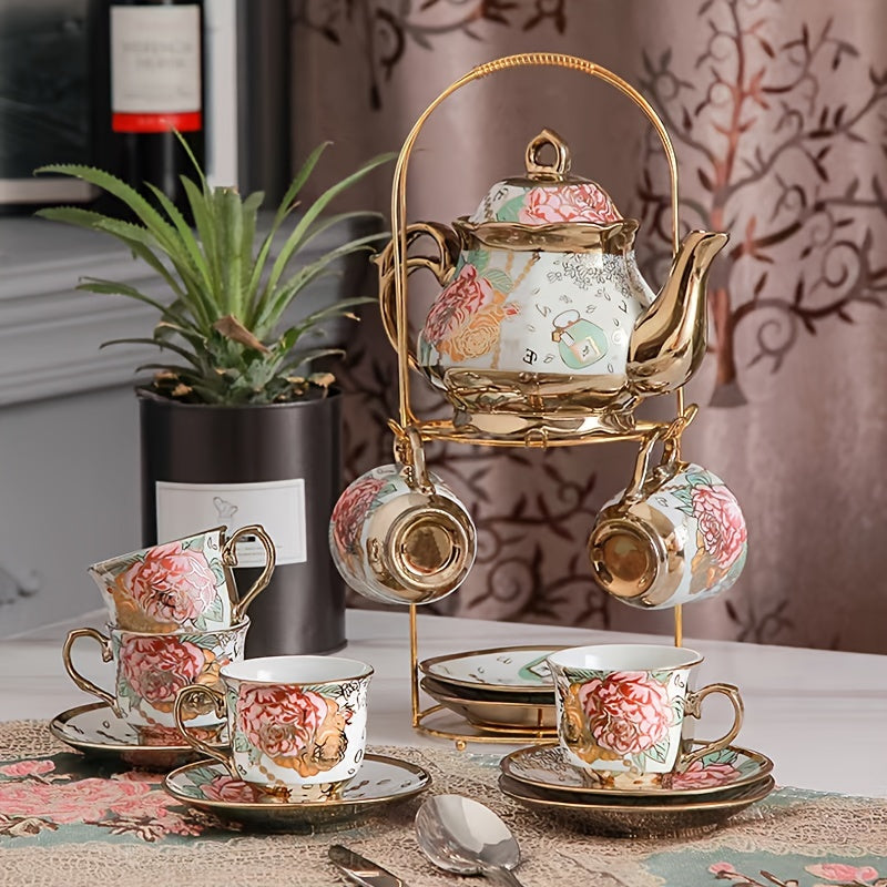 20pcs Ceramics Tea Set with Metal Holder European Ceramic Tea Set