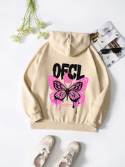Butterfly Print Hooded Sweatshirt with Kangaroo Pocket