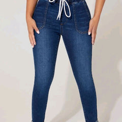 Skinny Jeans Drawstring Elastic Mid Stretch Denim Pants