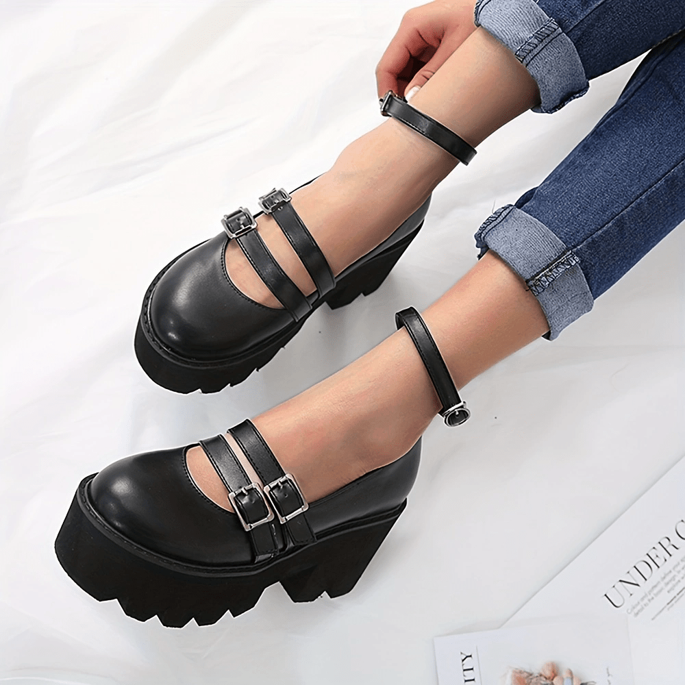 Chunky Heel Platform Shoes Closed Toe Strap Comfortable Walking Shoes