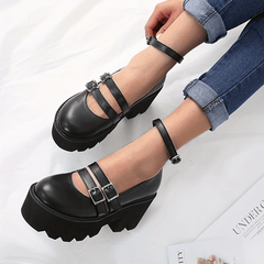 Chunky Heel Platform Shoes Closed Toe Strap Comfortable Walking Shoes