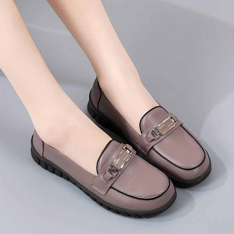 Metal Decor Flat Loafers Slip On Casual Shoes