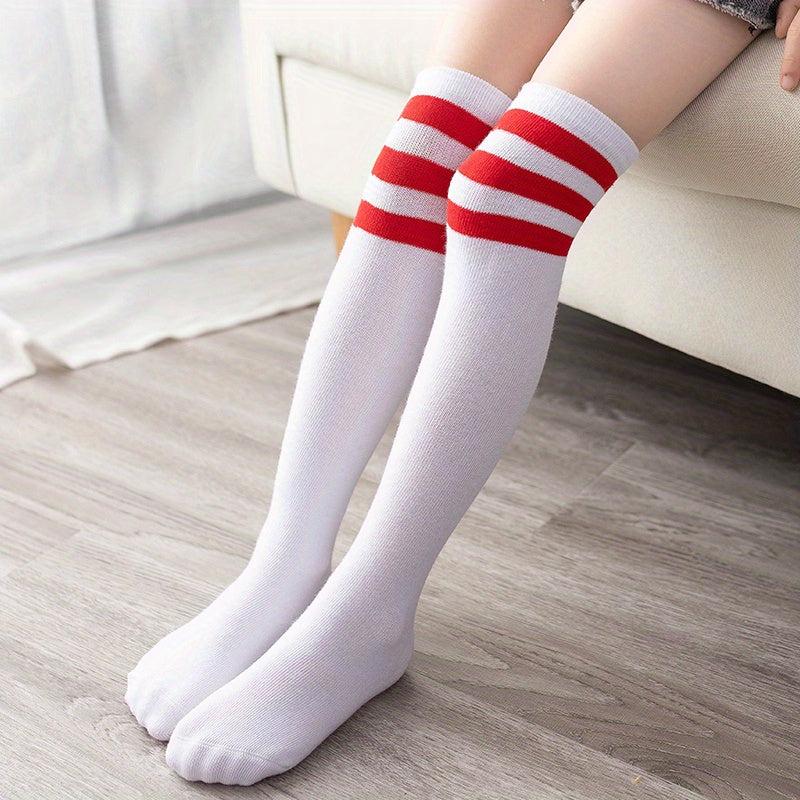 2 Pairs Kids Striped Football Socks Sweat Absorbing Crew Socks