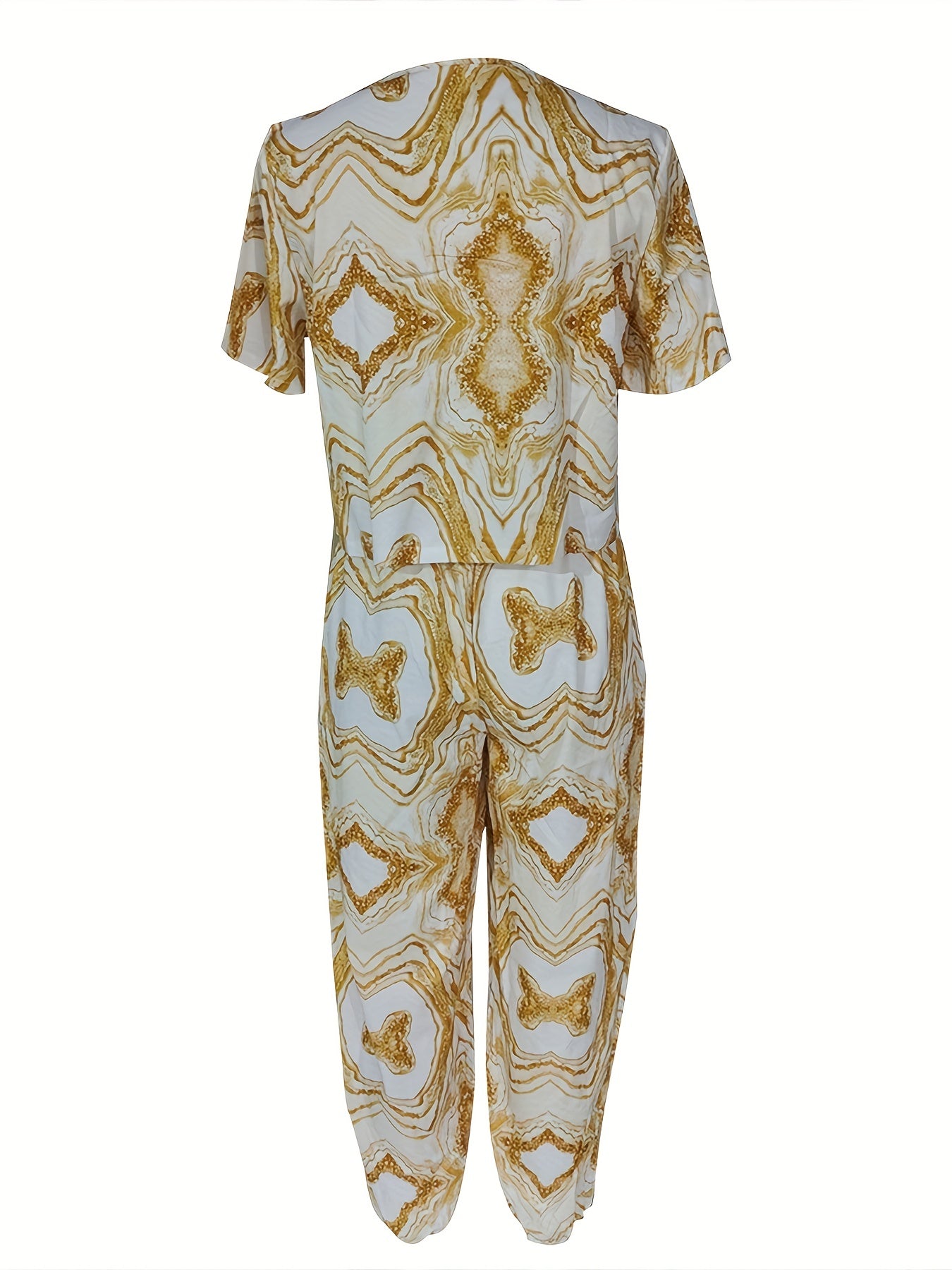 Marble Print Casual Two Piece Set Tee & Pants Outfits