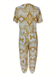 Marble Print Casual Two Piece Set Tee & Pants Outfits