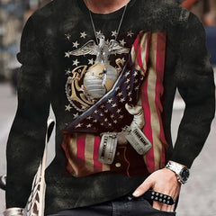Eagle And Flag Print Men's Long Sleeve Vintage Novelty T shirt