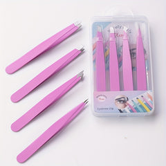4pcs Stainless Steel Tweezers Set For Ingrown Hair Removal